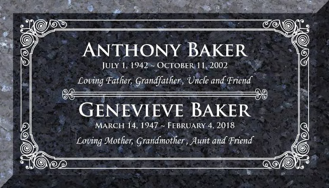 Blue Pearl granite headstone at Olive Tree Mortuary
